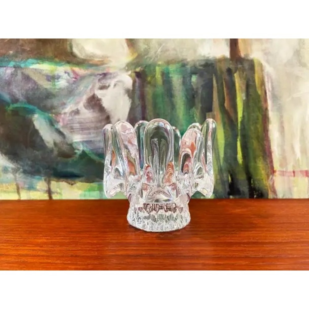 Kosta Boda Sunflower Candleholder Goran Warff 1970s Swedish Art Glass Clear MCM - Picture 13 of 16
